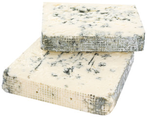 2 pieces of blue cheese. isolated on white background.