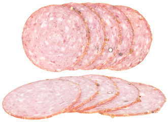 slices round sausage.  isolated on white background.