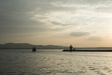 Fototapeta na wymiar ship leave Sozopol port, Bulgaria
