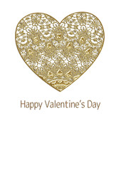 金ハートのバレンタインデー　白背景