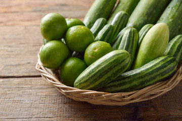 Fresh cucumber on the wooden table