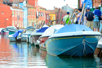Fototapeta na wymiar Colorful boats on Venetian island of Burano