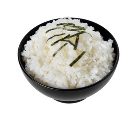Rice in a bowl on a white background