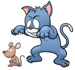Vector illustration of cartoon Cat and rat