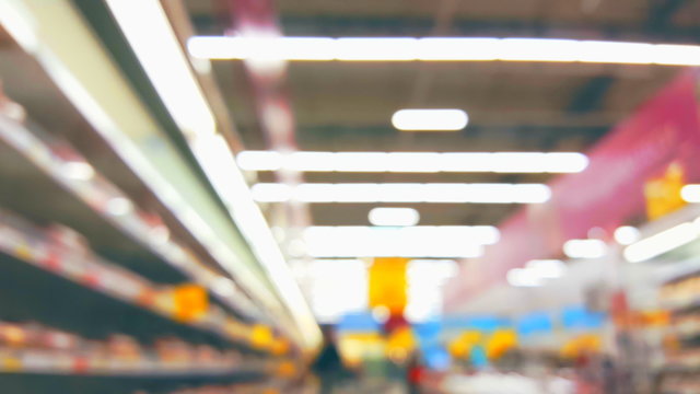 Blurred background Supermarket store motion people, with bokeh