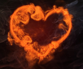 Fire heart on black background