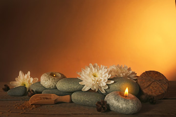 Spa set on wooden table