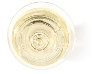 Glass of wine isolated on white top view