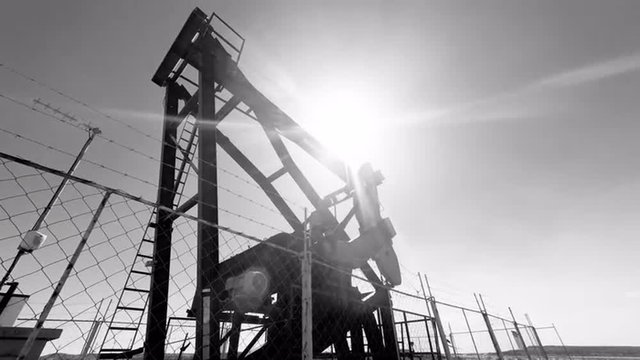 Oil Well Rig Pump Black and White 4K