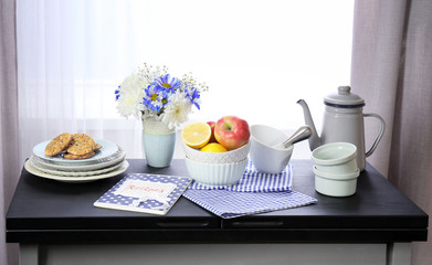 Served kitchen table, close up