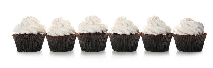 Tasty cupcakes isolated on white background
