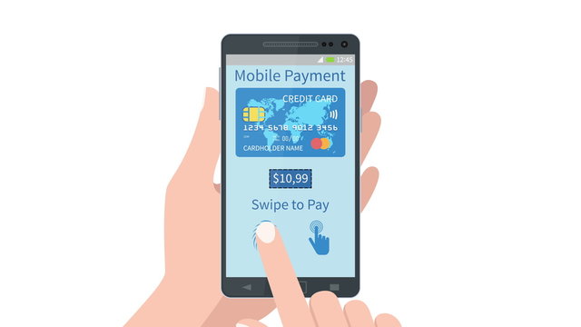 Swiping finger to secure pay on mobile smartphone device