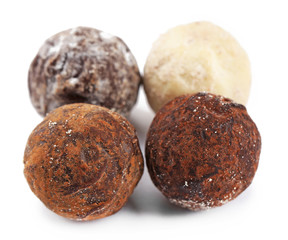 Collection of chocolate truffles, isolated on white