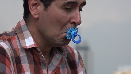 Infantile Man Using Baby Pacifier