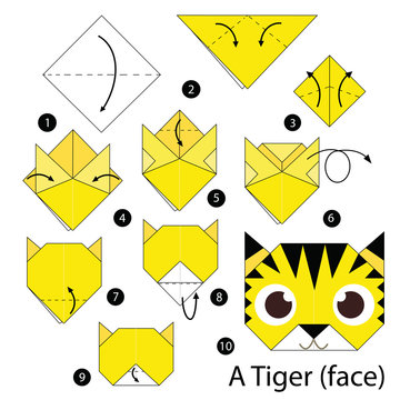 step by step instructions how to make origami A Tiger (face).