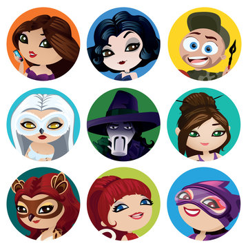 Set of nine vector avatars