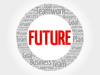 Future circle stamp word cloud, business concept