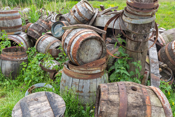 old wooden wine barrels