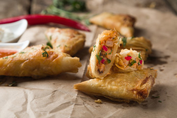 Concept of samosa on table.