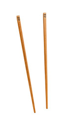Wooden pairs of chopsticks on white background