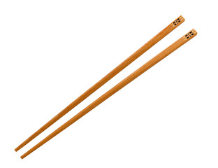 Wooden pairs of chopsticks on white background