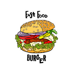 Fast food. Burger. Isolated object on white background.