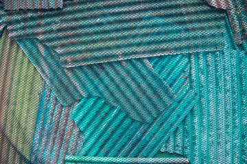 Abstract background of rope nets with old zinc sheets on backgro