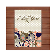 Cute Love Card. Can be used as birthday greeting, wedding invitation or card for Valentine's Day
