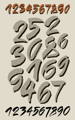 vector set of calligraphic acrylic or ink numbers