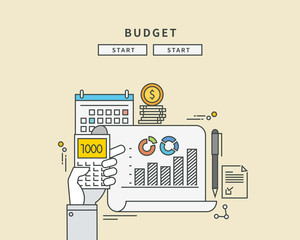 circle color line flat design of budget, modern vector illustration