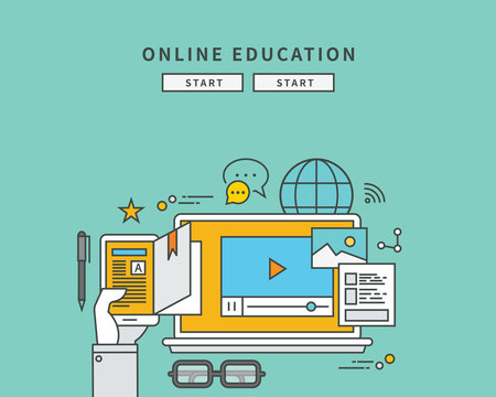 simple color line flat design of online education, modern vector illustration