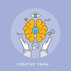 simple line flat design of thinking creative, modern vector illustration