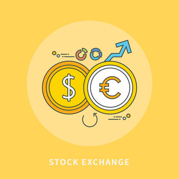circle color line flat design of stock exchange, modern vector illustration