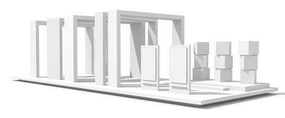 Blank and empty exhibition booth, with copy space. Original project and 3d illustration.