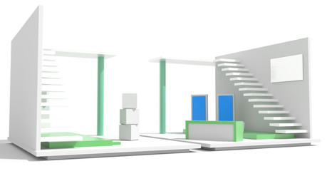 Blank and empty exhibition booth, with copy space. Original project and 3d illustration.