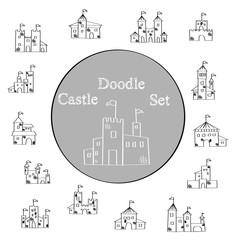 Vector doodle set from 15 medieval castle
