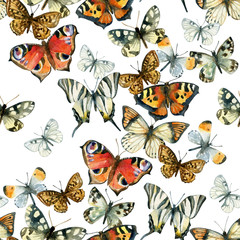 Fototapeta na wymiar Beautiful watercolor butterflies seamless pattern