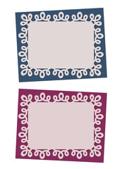set of Christmas blue and plum cards with space and christmas openwork, lacy, patten, rewattled ornament  isolated on white background
