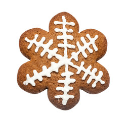 Gingerbread cookie made in the shape of a Christmas star (snowflake) isolated on the white
