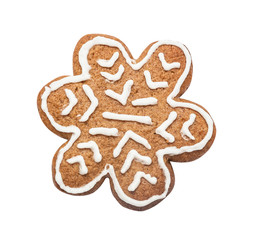 Gingerbread cookie made in the shape of a Christmas star (snowflake) isolated on the white