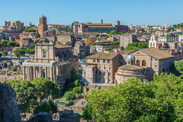 Fototapeta na wymiar Panorama of the Roman Forum. View from the hill Palatine