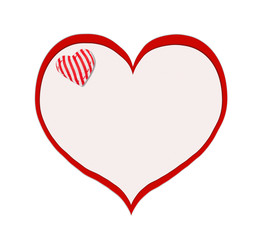 Holiday card. St. Valentines day. Confess his love,  declaration of love, Invitation, decorated striped fabric heart. Isolated on the white.