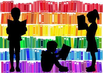 Naklejka premium Children reading the book.
