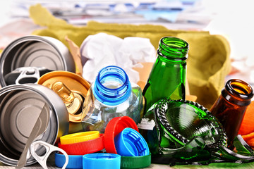 Recyclable garbage consisting of glass, plastic, metal and paper