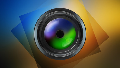 photographic lens on dark background