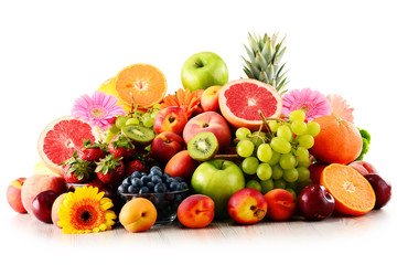 Composition with assorted fruits isolated on white