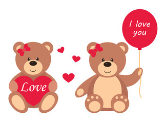 romantic teddy with balls and heart on a white background