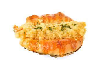 Wasabi Tempura shrimp Bun in foil on white background