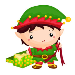 Little elf with an unwrap gift