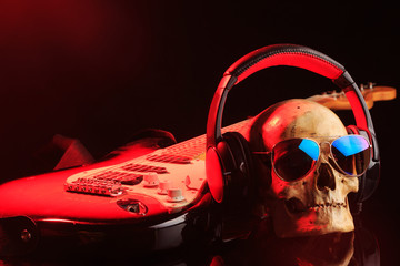Still life with skull and electric guitar